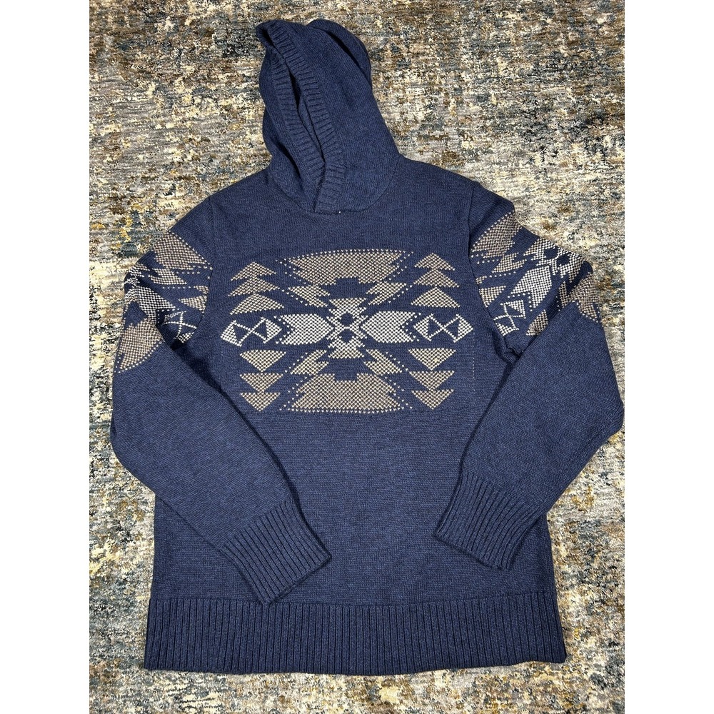 American Eagle Navy Geometric Knit Hoodie Sweater Southwestern Mens Large